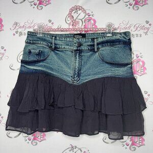Basic pleasure mode skirt ruffle frill tiered denim jean cute frilly blue navy